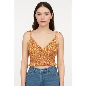 NWT Sim & Sam Tie Strap Floral Smocked Ruffle Cami